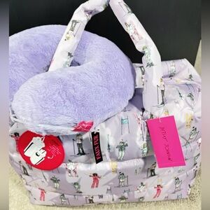 Betsey Johnson Ski Snowboard Print Weekender Duffle Bag & Pillow NWT
